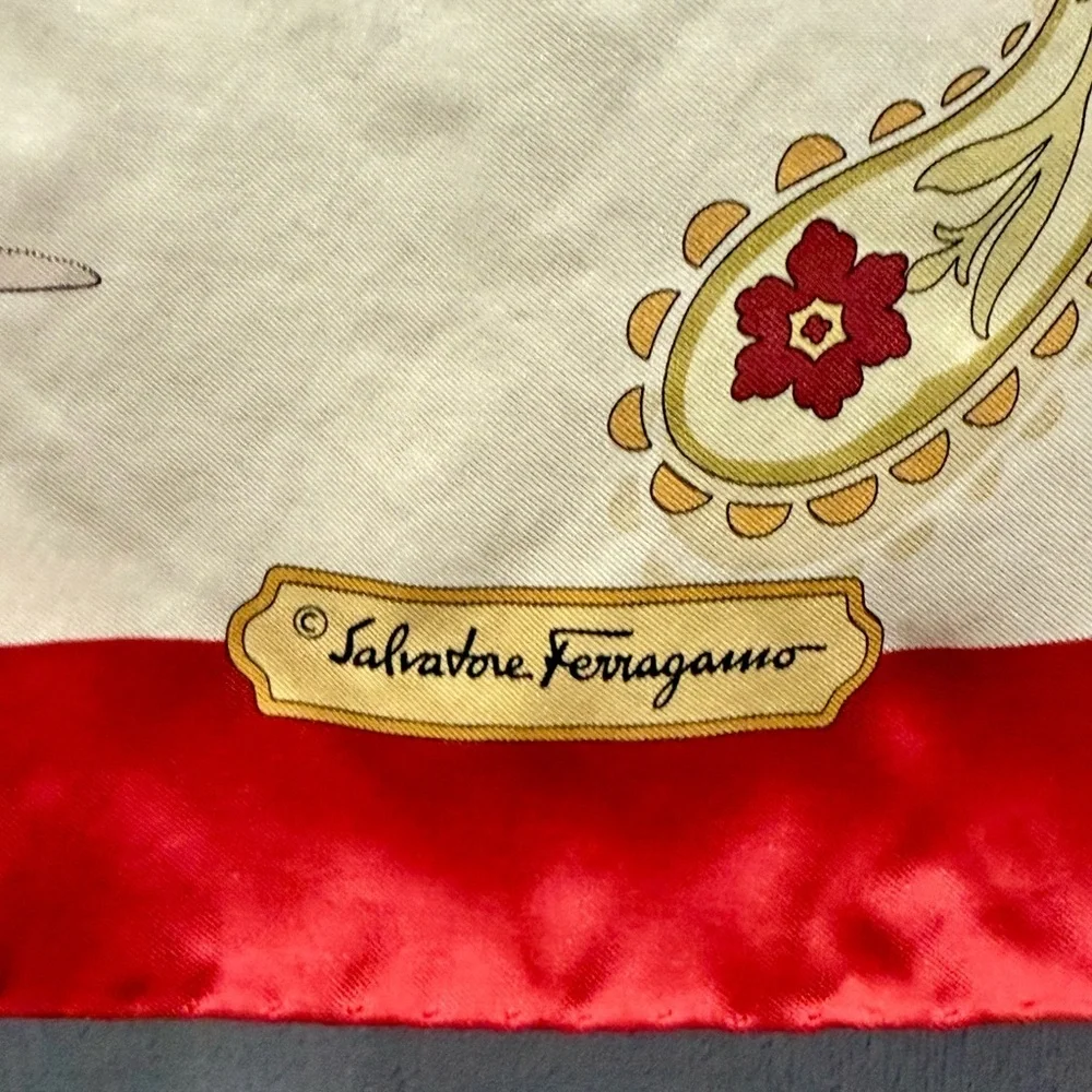 Salvatore Ferragamo Scarf  100% Silk Elephant  Print Multicolored Vintage